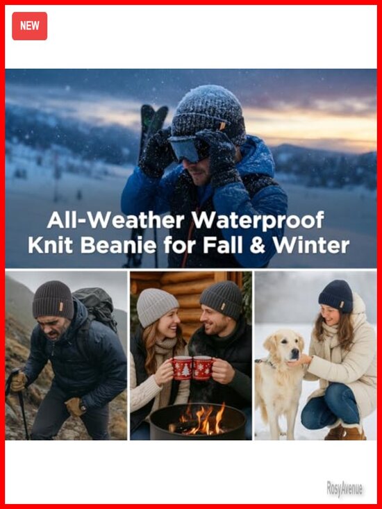 Waterproof Fleece Lined Beanie Hat for Men Women Winter Skull Cap